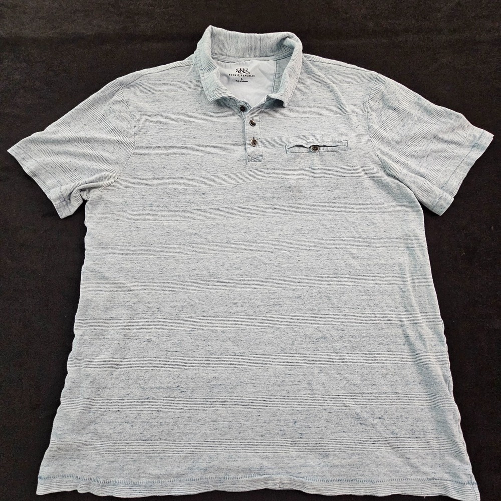 Rock & Republic Light Blue Striped Short Sleeve Polo Shirt Men's L